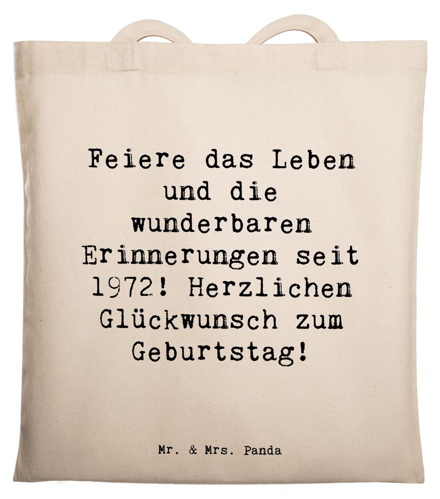 Mr. & Mrs. Panda Tote Bag Spruch 1972 Geburtstag - Transparent - Geschenk, Jutetasche, Unitasche, Retro-Charme, unvergessliche Geschichten, Trageta...
