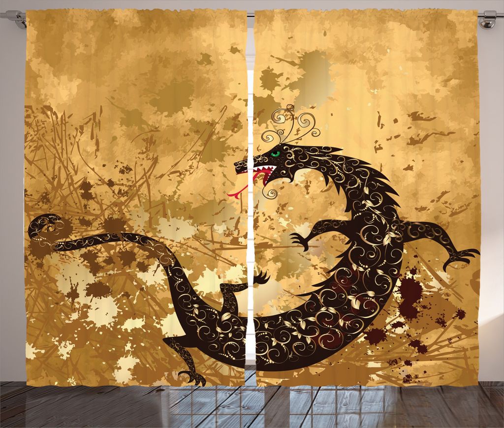 ABAKUHAUS Drachen Rustikaler Gardine, Grunge Floral, Schlafzimmer Kräuselband Vorhang mit Schlaufen und Haken, 280 x 245 cm, Pale Caramel Sand Braun