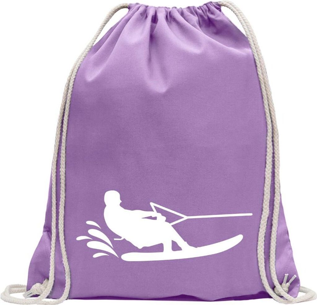 Kiwistar - Turnbeutel - lavendel - Wakeboarden Ski Sportler - Fun Rucksack Sport Beutel Gymsack Baumwolle mit Ziehgurt