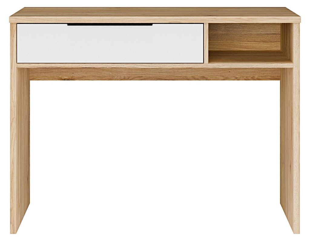 Furniture24 Schreibtisch 101 X 75.5 X 49.6 Cm Orkney Okyb221-Q344 Mit Schublade - Eiche Mauvella/Weiß Glanz
