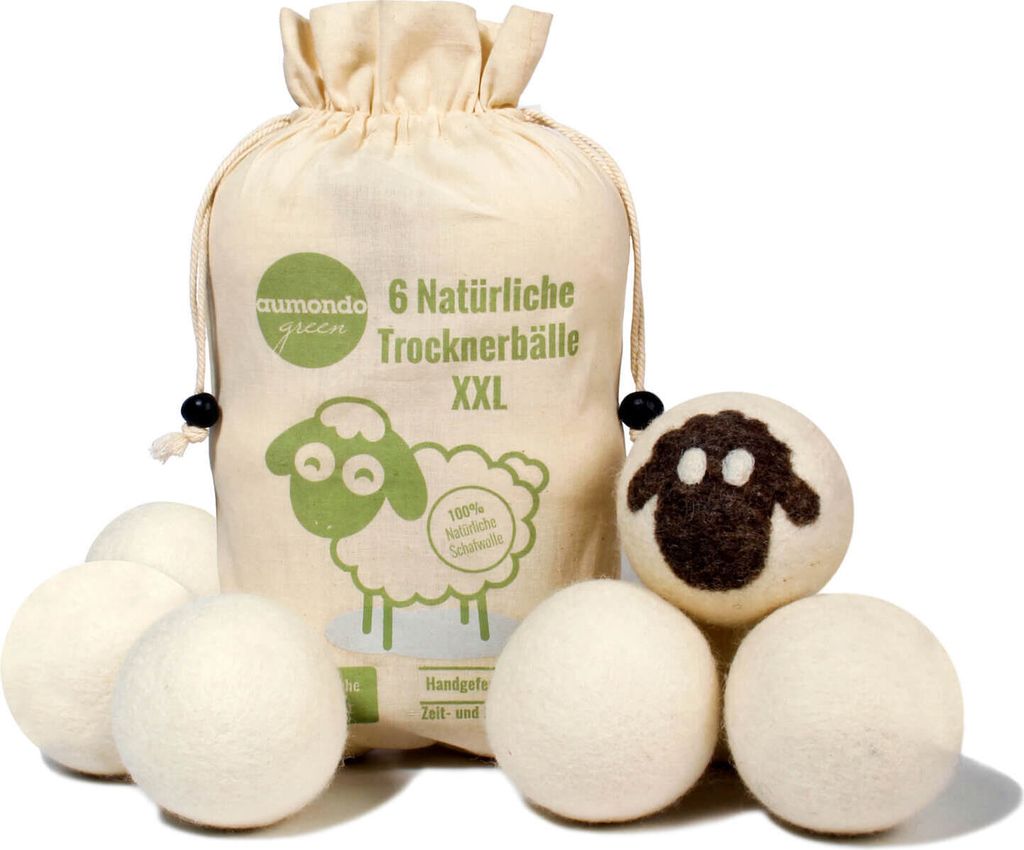 Aumondo Trocknerbälle für den Wäschetrockner – 6 extra große XXL-Filzbälle aus Schafwolle, dem natürlichen Weichspüler. Ideal für Daunenj...