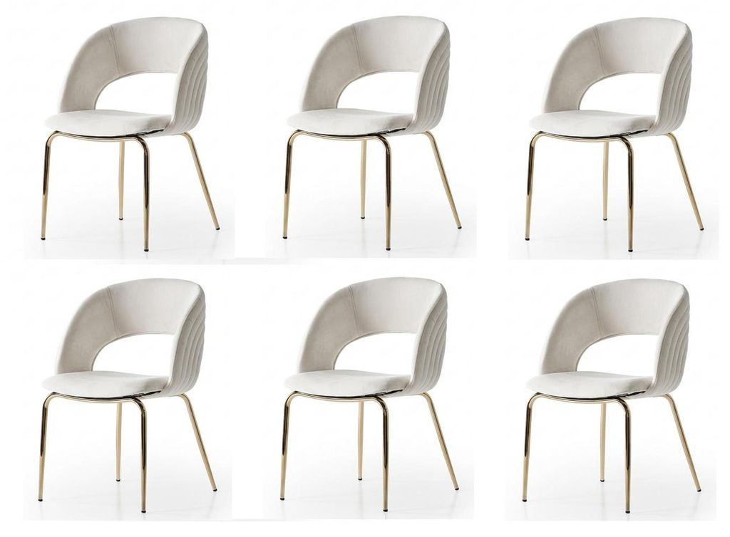 Stuhl-Set 6x Stuhl Beige Bequem Modern Stilvoll Weich Klassisch