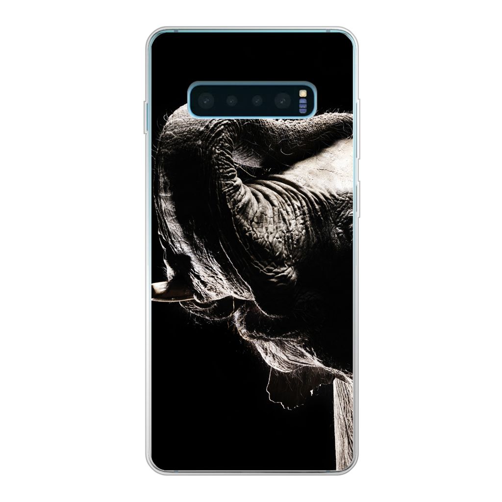 MuchoWow Handyhülle Schutzhülle Hülle für Samsung Galaxy S10 Lite Elefant - Schwarz - Tiere - Porträt Silikon Softcase Handy Hülle - Schutz