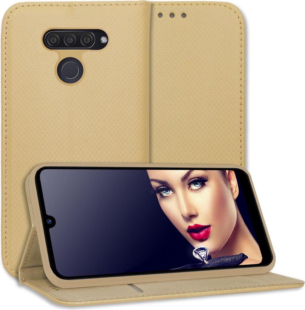 Bookstyle Schutzhülle Klapphülle Schutztasche Etui Cover für LG Q60 (LM-X525EAW, 6.26'') - Gold