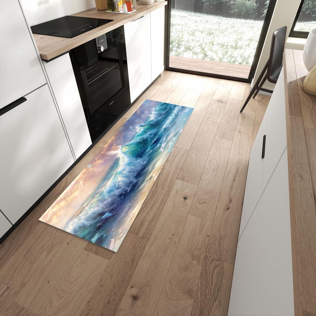 Küchenteppich 60x180cm rutschfest & abwischbar PVC Läufer - Ozeanwellen Sonnenaufgang