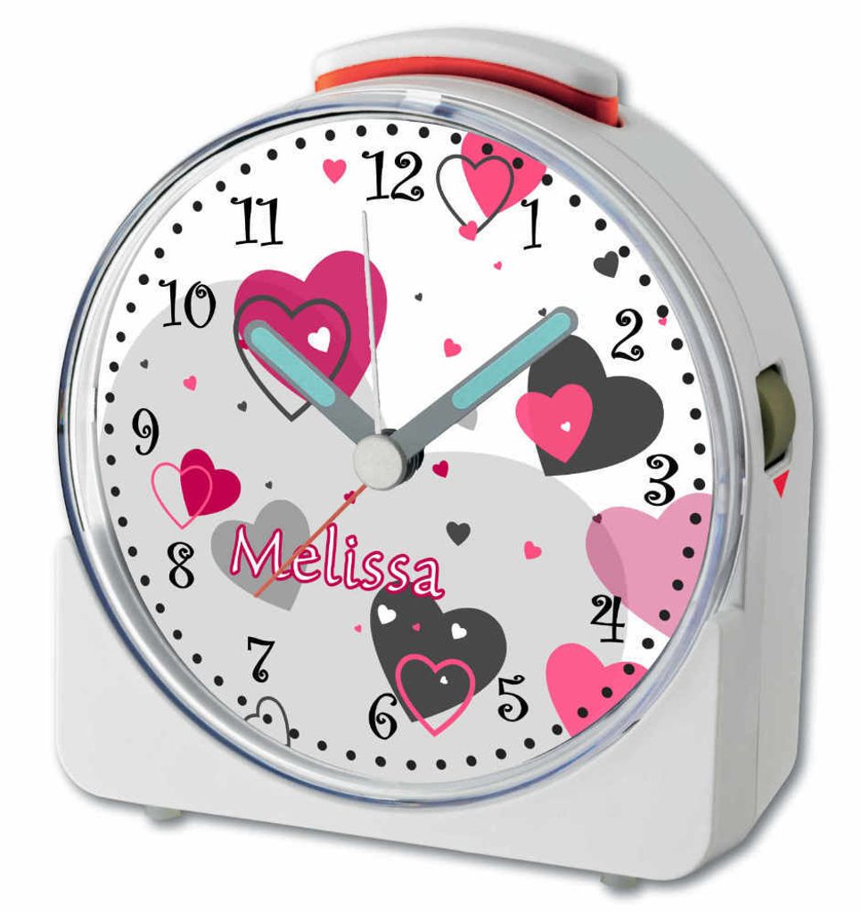 Kinder Wecker Motiv Herz Rosa Grau Kinderwecker weiß