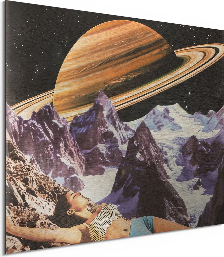 DEQORI Alu-Dibond Bild Silber 40x30 cm 'Urlaub im Kosmos' Wandbild Metall dünn Design