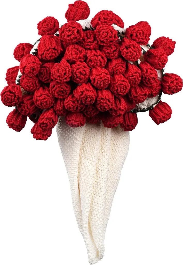 Plaid en laine au crochet avec roses 3D - Couverture artisanale fleurie