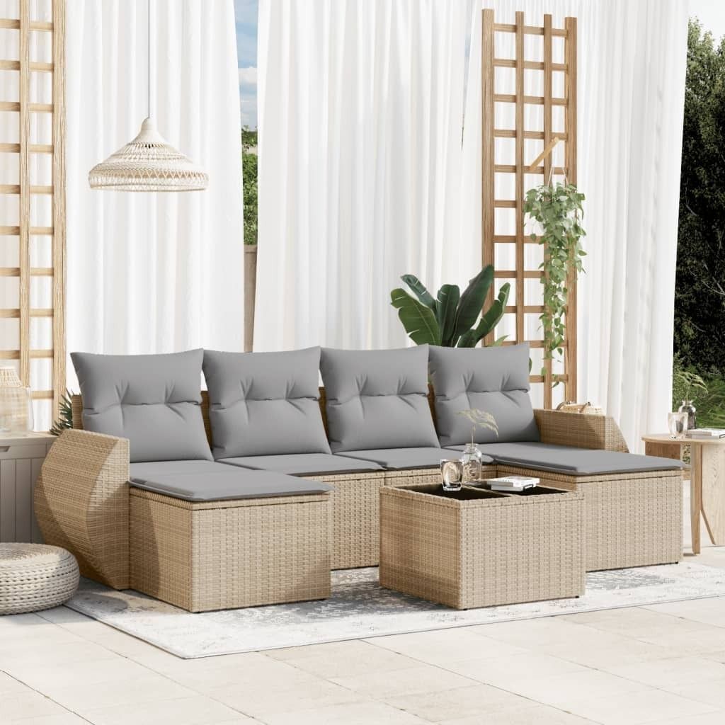 Maison Exclusive - 7-tlg. Garten-Sofagarnitur mit Kissen Beige Poly Rattan
