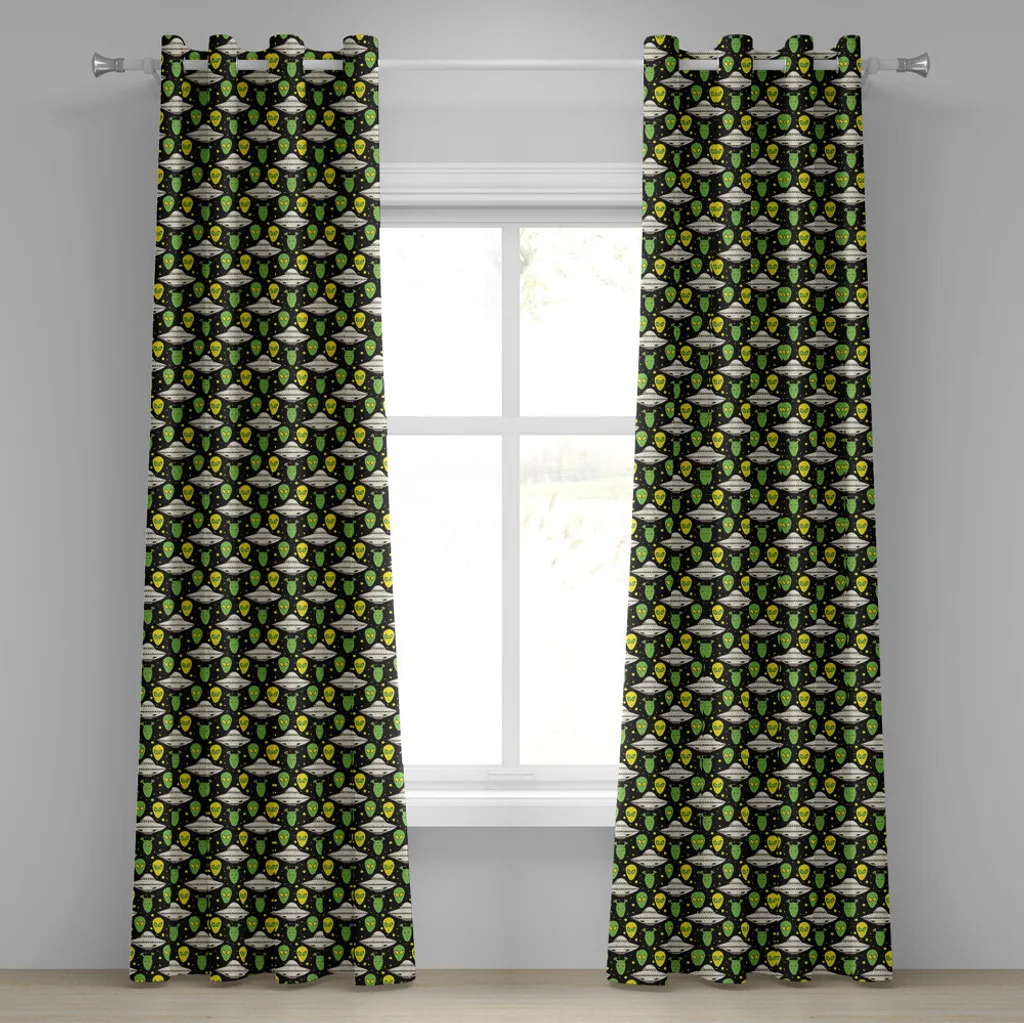 Rideau à œillets motif Galaxie et Portraits Alien 280x245cm Vert Pomme