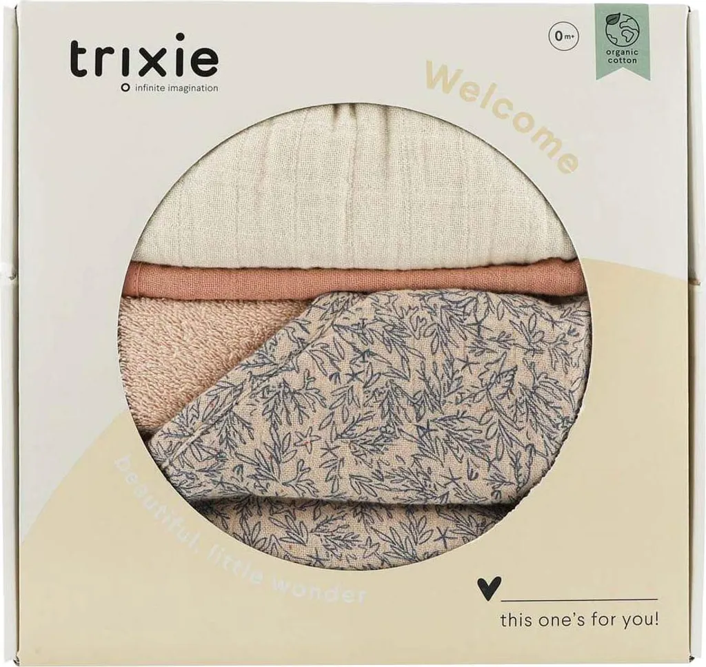 Coffret naissance Trixie L anti-irritation en coton bio Lovely Leaves