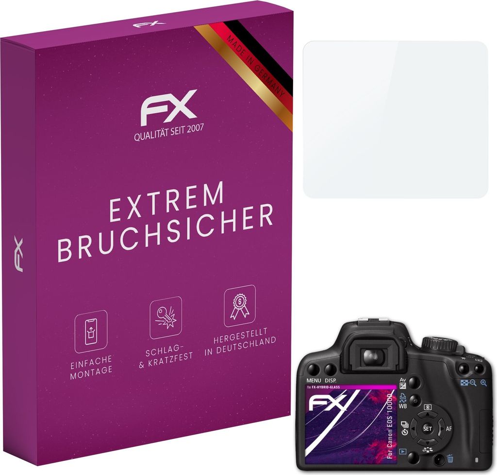 atFoliX FX-Hybrid-Glass Displayfolie kompatibel mit Canon EOS 1000D Glasfolie