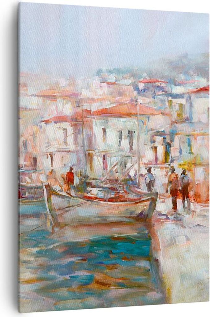 Bild auf Leinwand - Leinwandbild - Einteilig - Insel Boote Hafen - 70x100cm - Wand Bild - Wanddeko - Wandbilder - Leinwanddruck - Wanddekoration - ...