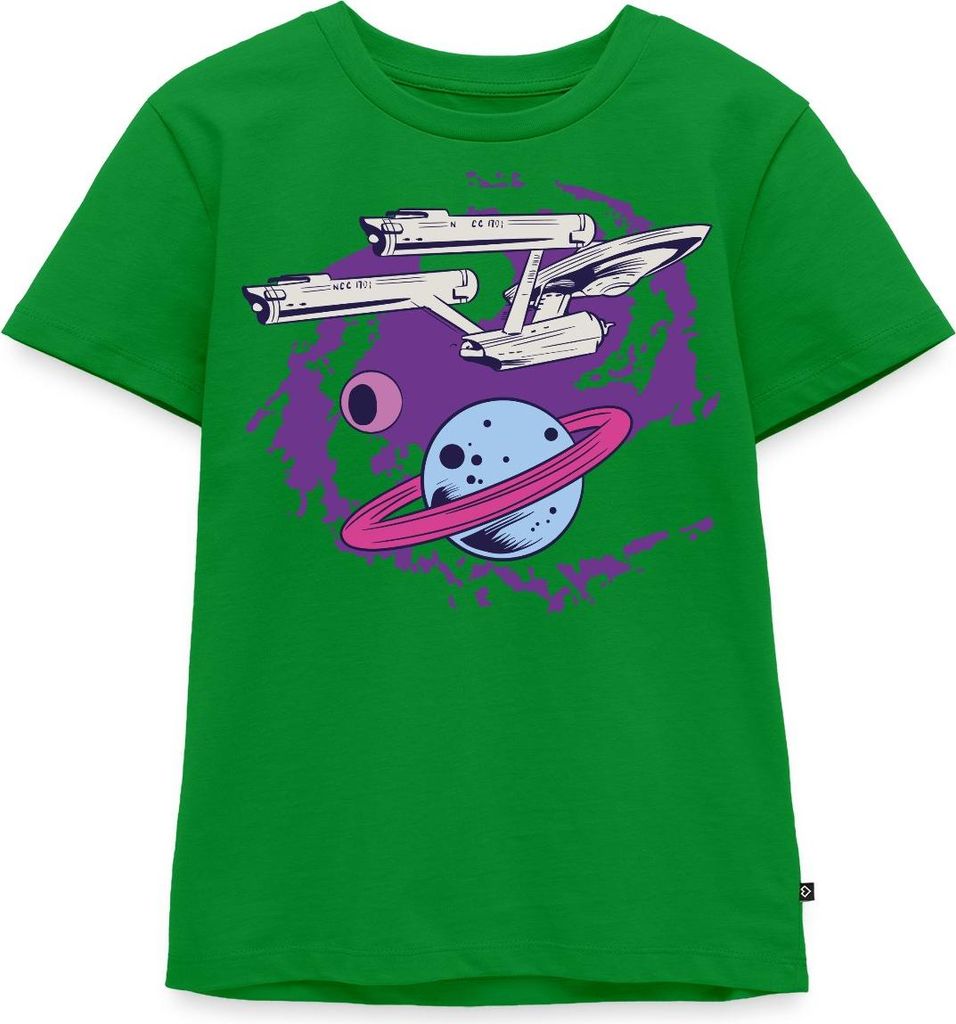 Spreadshirt Star Trek The Original Series Enterprise Planet Kinder Premium T-Shirt, 122/128 (6 Jahre), Grün