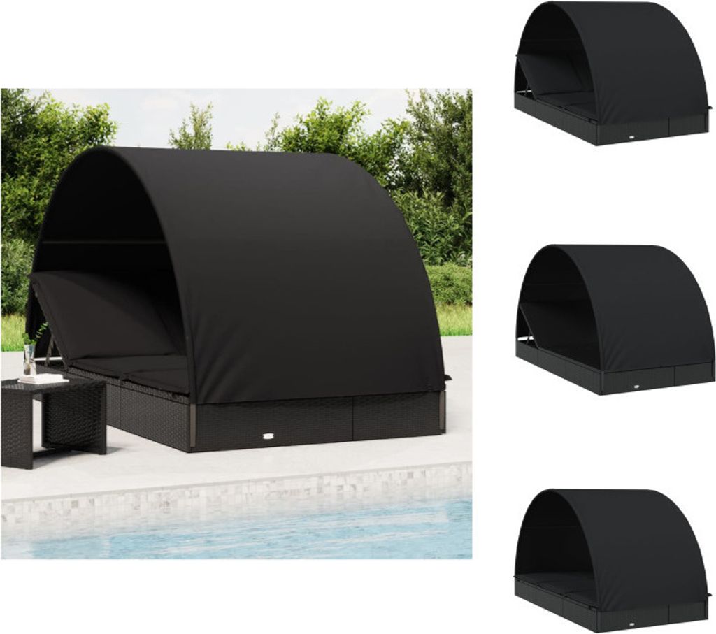 vidaXL Sonnenliege für 2 Personen mit Runddach Schwarz 211x112x140 cm - Sonnenliegen