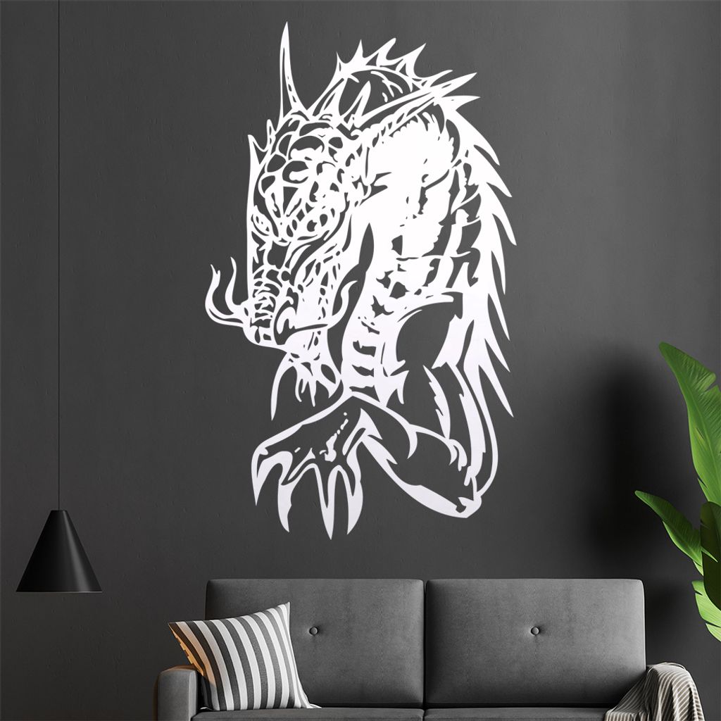 Drachen Kopf Wandtattoo in 6 Größen - Wandaufkleber Wall Sticker - Dekoration, Küche, Wohnzimmer, Schlafzimmer, Badezimmer