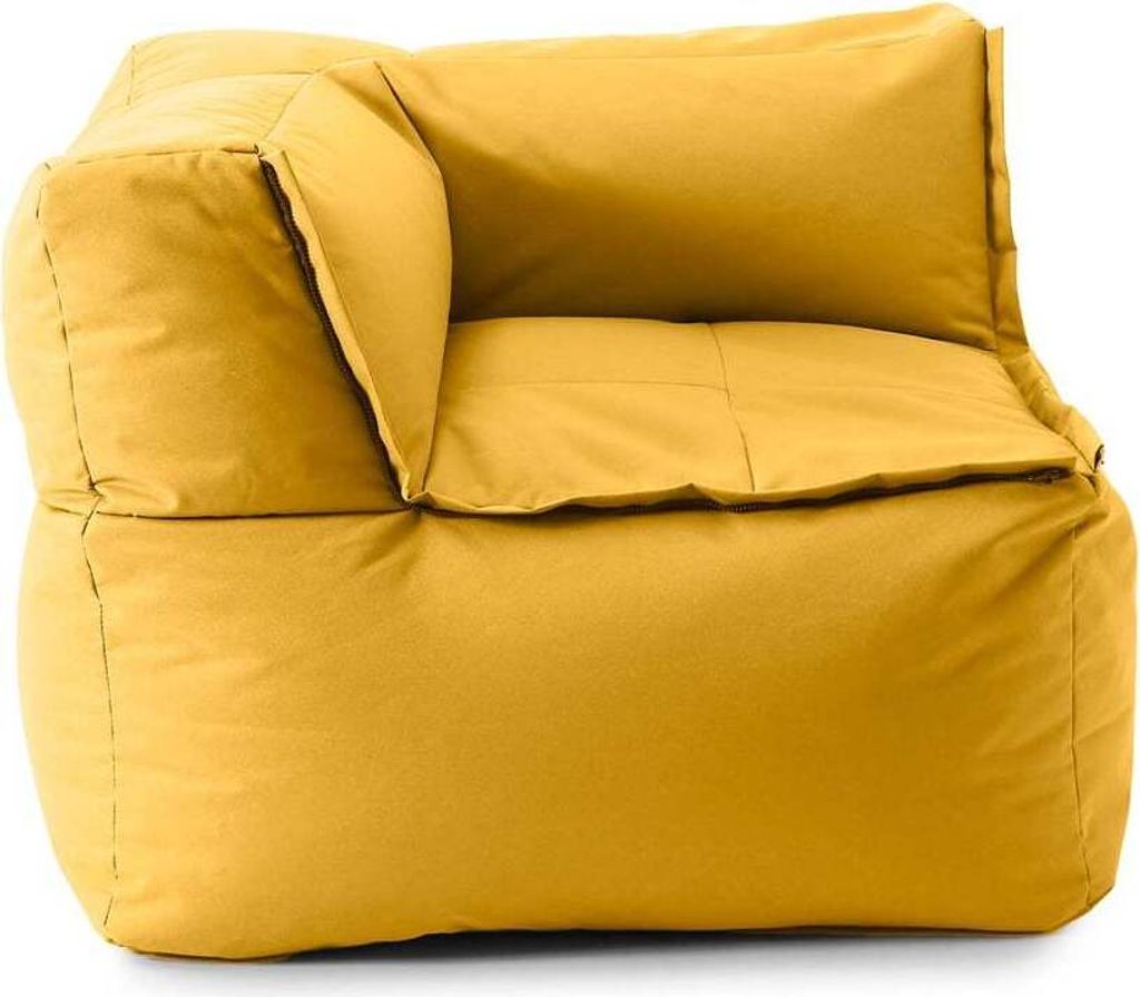 A yellow modular corner beanbag sofa.