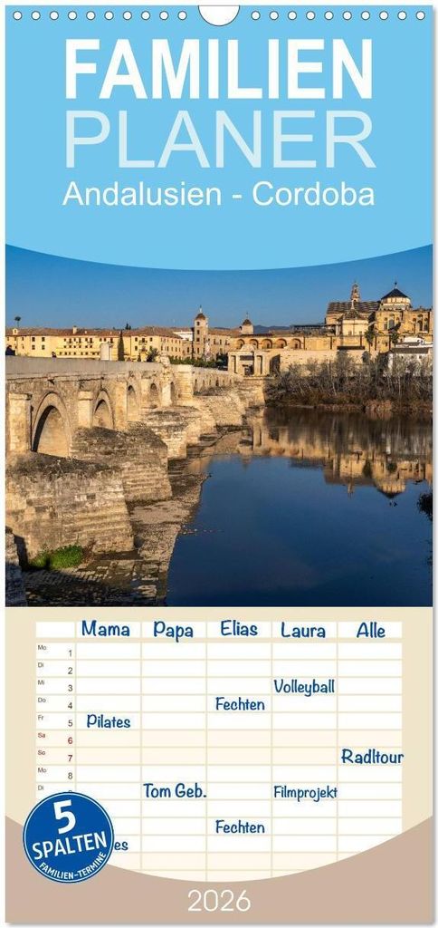 Familienplaner 2026 - Andalusien - Cordoba mit 5 Spalten (Wandkalender, 21 x 45 cm) CALVENDO