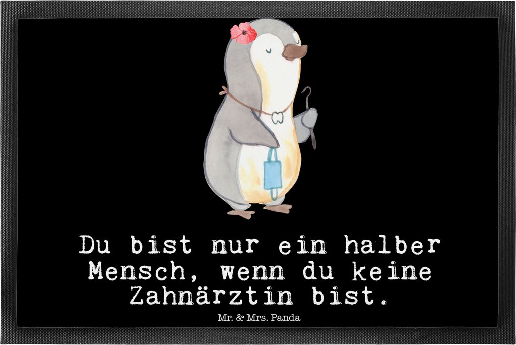 Mr. & Mrs. Panda Schmutzfangmatte Zahnärztin Herz 40 x 60 cm - Schwarz - Geschenk, Fussmatte, Schmutzmatte, Fußabtreter, Gummimatte, fußmatte