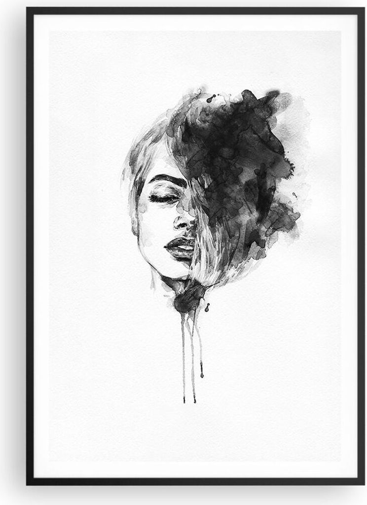 Gerahmtes Poster - Schwarzer Rahmen - Frau Gesicht Abstraktion - 70x100 cm - Wand Bild - Wanddeko - Wandbilder - Kunstposter - Wandposter - Bilderr...