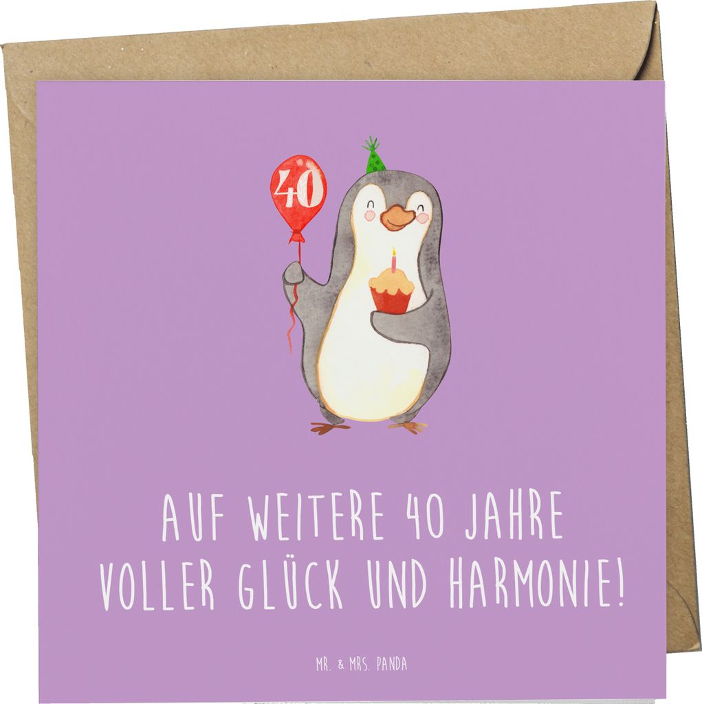 Mr. & Mrs. Panda Klappkarte 40. Hochzeitstag Rubinhochzeit - Lavendeltraum - Geschenk, Grußkarte, Glückwunschkarte, Geschenke, anlasskarte, Hocht...