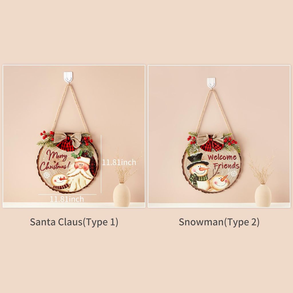 12 Inch Santa Claus Christmas Wood Hanging Sign Merry Christmas Front Door Sign Wreath Door Hanger Sign for Wall Rustic Farmhouse Party Decoration