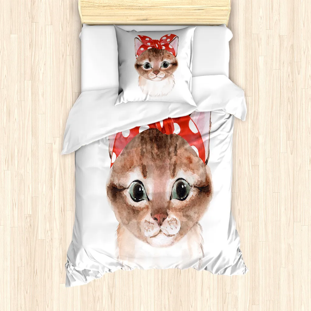 Abakuhaus Parure Housse de Couette Simple Chatons Bandana 135x200 Vermillon