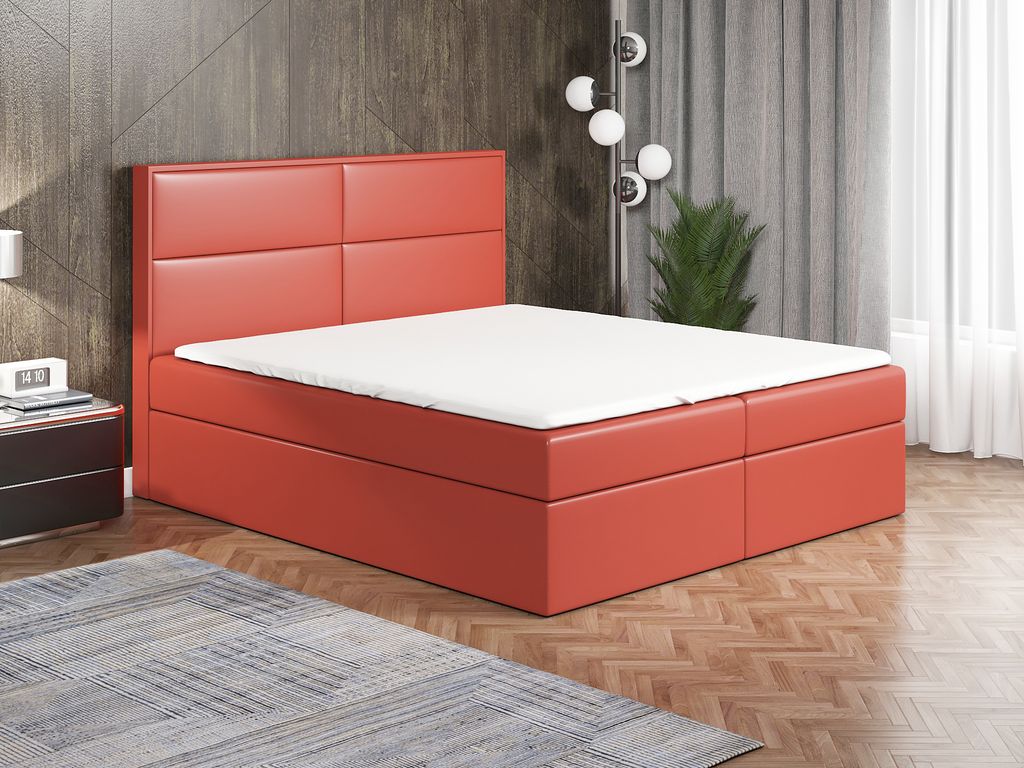 Boxspringbett HOPP 200 x 200 mit 2 Bettkästen, Bonell-Matratze und Topper. Farbe: Rot