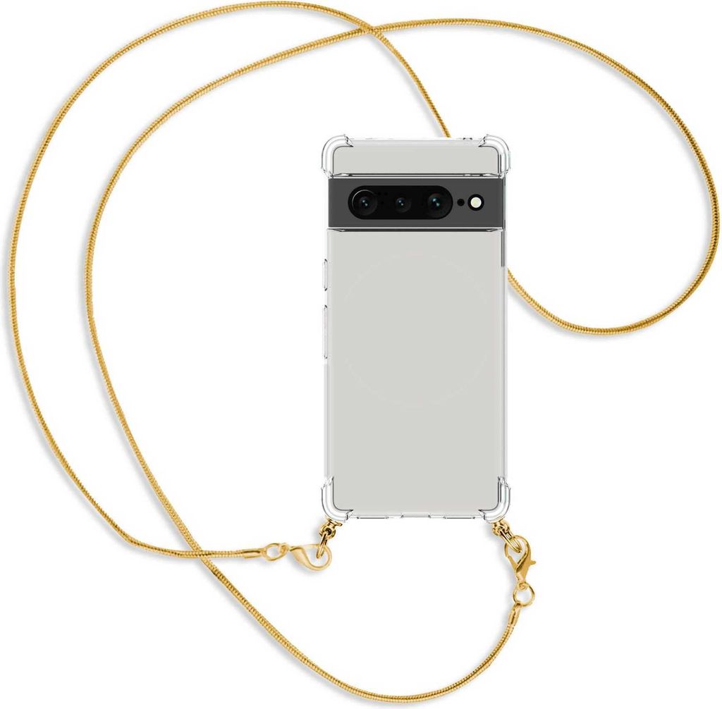 Handykette Backcover-Schutzhülle mit Band (Metall goldfarben) für Google Pixel 7 Pro - goldfarbene Snake-Kette