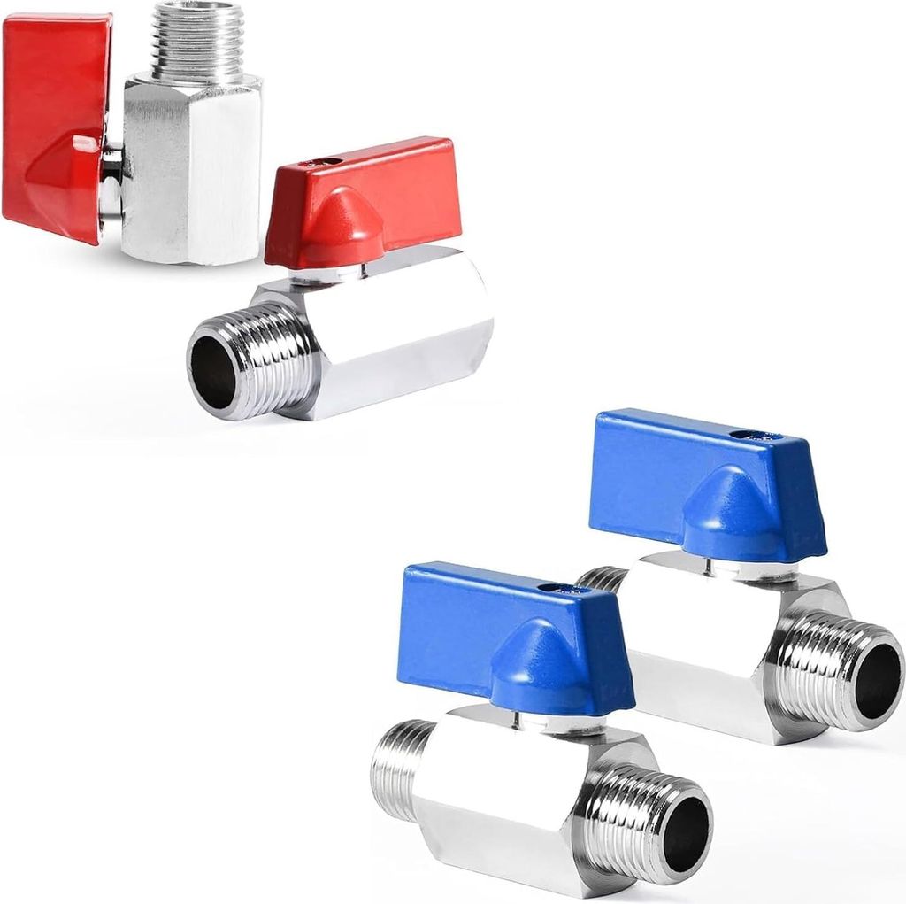 4er Mini Kugelhahn 1 4 Zoll AG IG Messing Rot Blau Griff Wasser ?l Gas