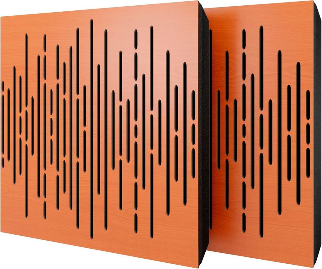2er-Pack – Akustikpaneel mit Samtstoff und Befestigungsset | 50x50x5cm | Schallabsorption-Diffusion-Reflexion-Schalldämmung | [WAVE -Kirschbaum|...