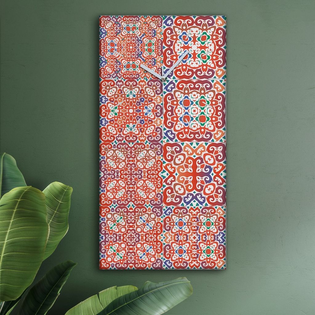 Wohnzimmer Leinwand Uhr Geräuschlos Küche 30x60 Portugiesische, Mosaike, Textur, Abstrakt, weiße Zeiger