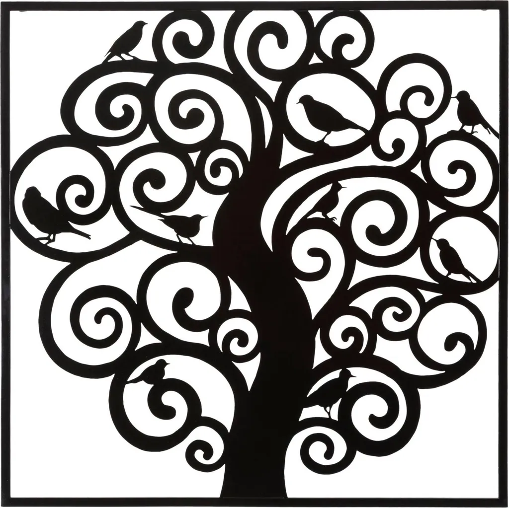 Décoration Salon Panneau Mural Arbre Noir 70x70 cm Mauro Ferretti Art