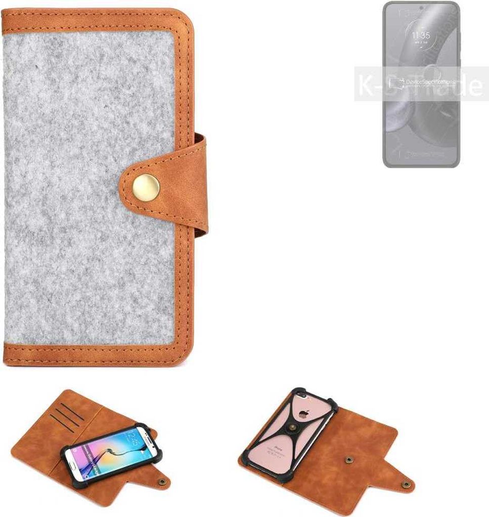 K-S-Trade Handyhülle kompatibel mit Motorola Edge 30 Neo Schutzhülle Filz-Hülle Kunst-Leder hellgrau braun (1x)