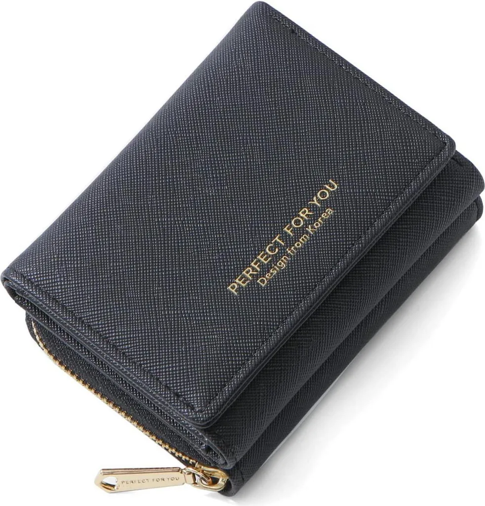 Porte-monnaie femme noir compact avec compartiment monnaie sécurisé