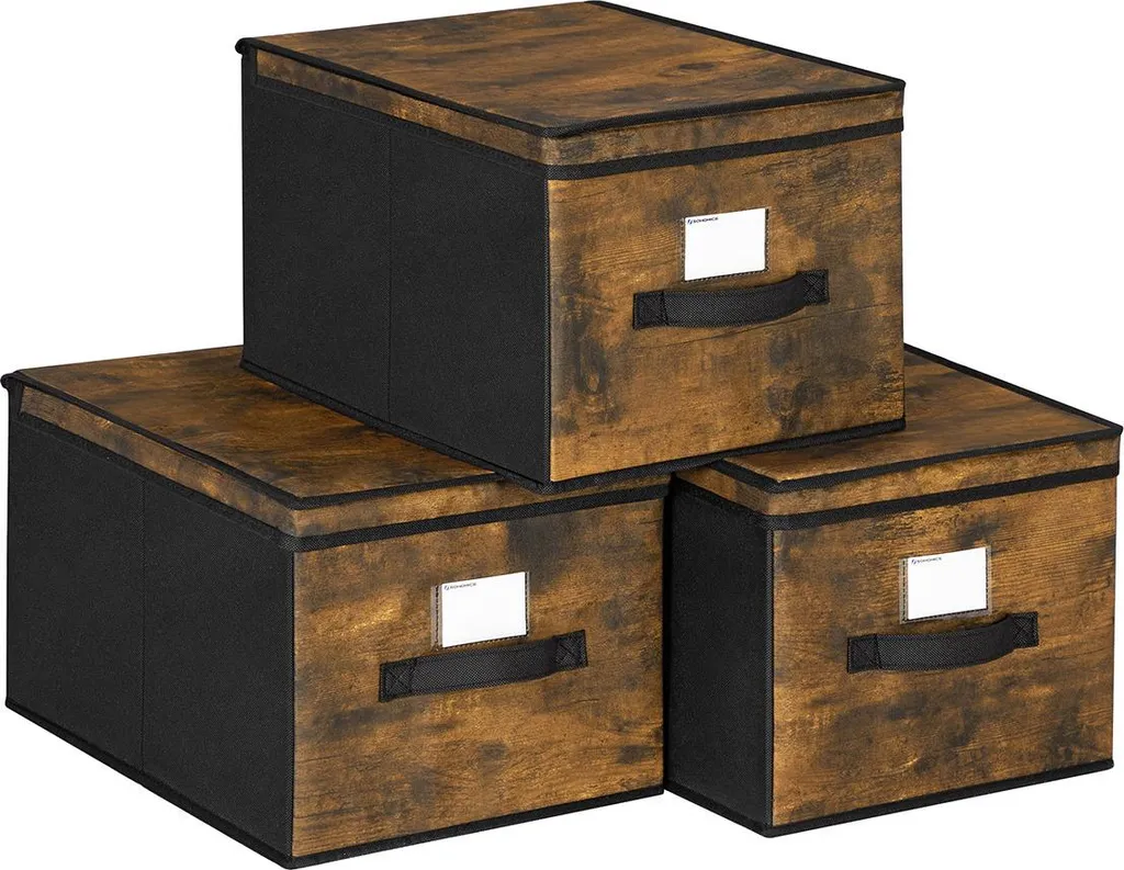 Boîtes pliantes vintage marron-noir pour organiser un bureau encombré