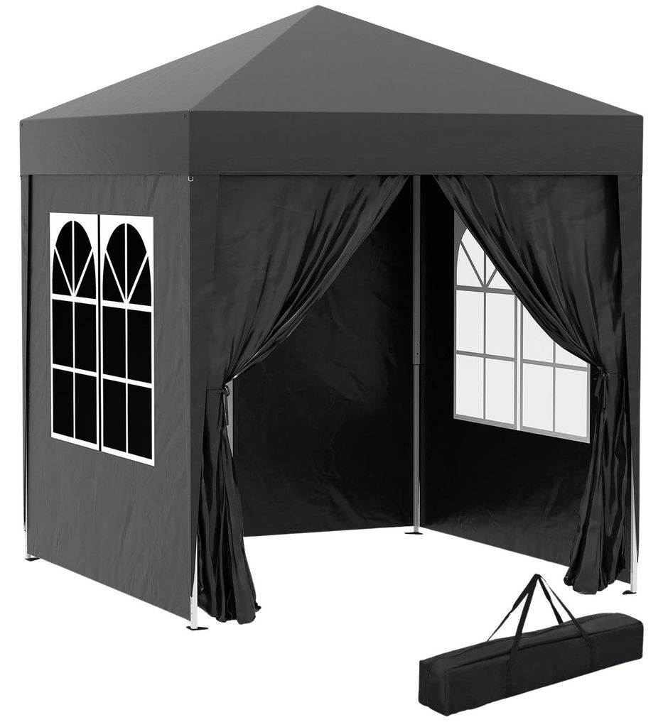 Faltpavillon 2 X 2M Pavillon Mit 4 Seitenwänden, Fenster, Festzelt Mit Uv-Schutz, Gartenzelt Inkl. Tragetasche, Stahl Oxford, Schwarz