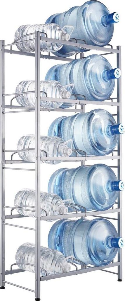 5-stufiger Wasserflaschenhalter, doppelreihiges Wasserflaschenregal für 10 Flaschen, silbergrau
