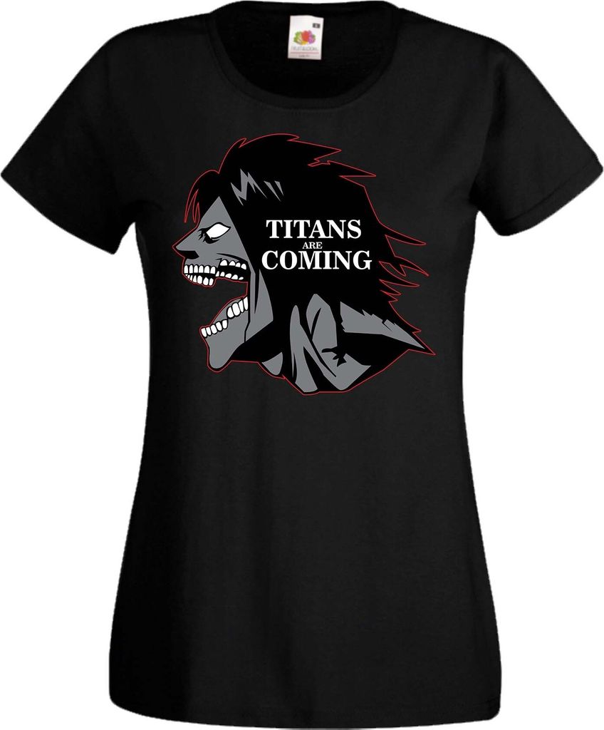 Damen T-Shirt Anime Manga Attack Anime On Titan Titans Are Comings, Lady S / Schwarz