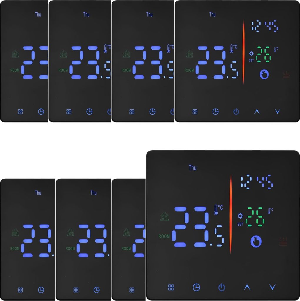 8x Digital Thermostat Raumthermostat fuer 16A Elektrische Heizung Fussbodenheizung,manueller/automatischer Modus, NTC-Induktion, LCD programmierbares