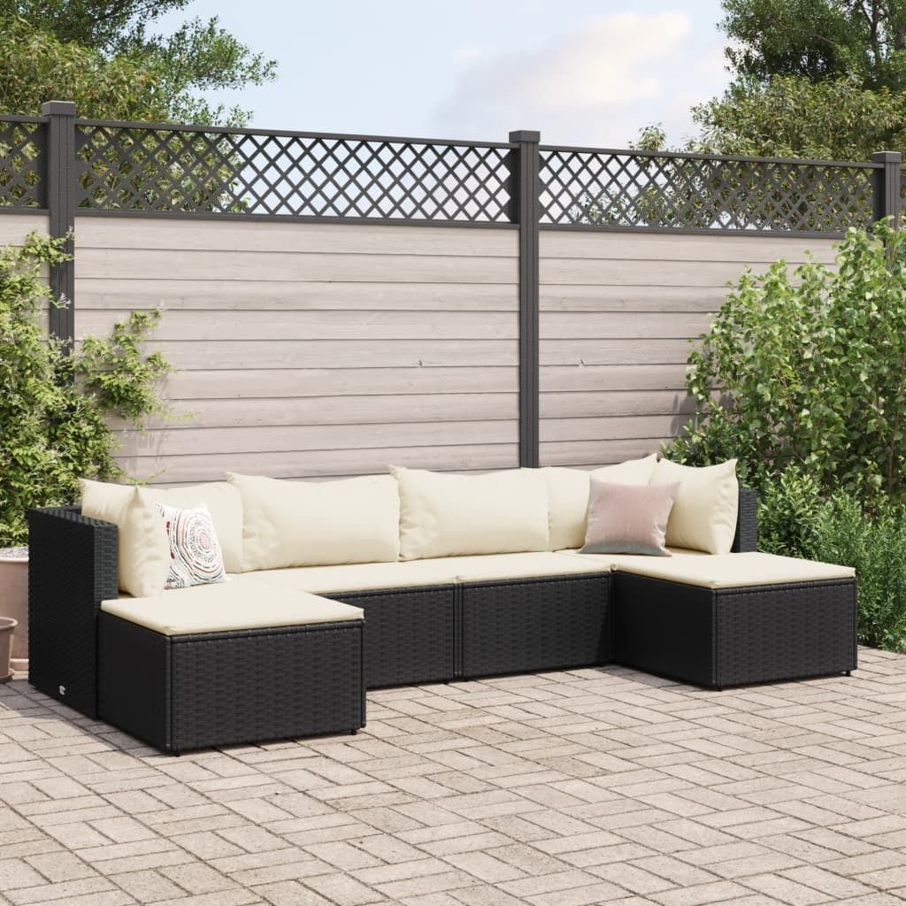 Maison Exclusive - 6-tlg. Garten-Lounge-Set mit Kissen Schwarz Poly Rattan