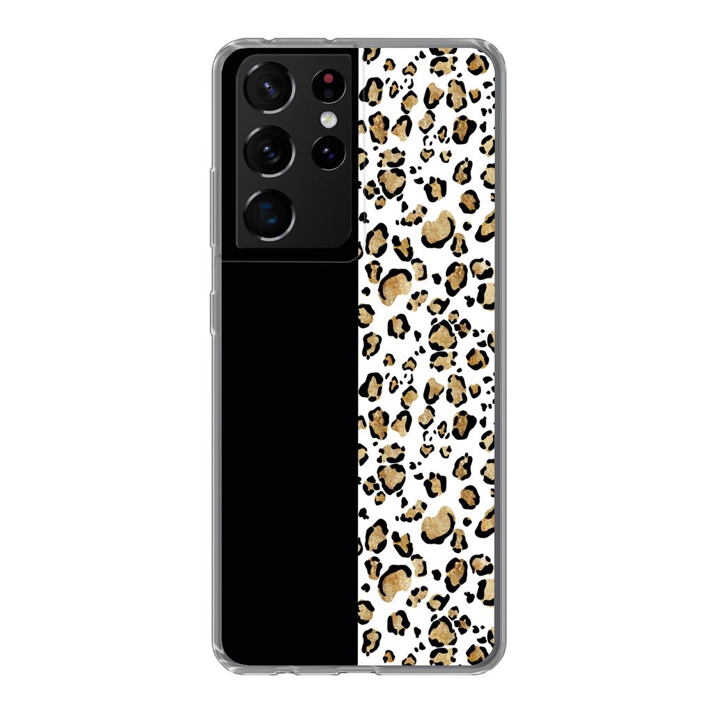 MuchoWow Handyhülle Schutzhülle Hülle für Samsung Galaxy S21 Ultra Panther Druck - Tiere - Aquarell Silikon Softcase Handy Hülle - Mobiltelefon