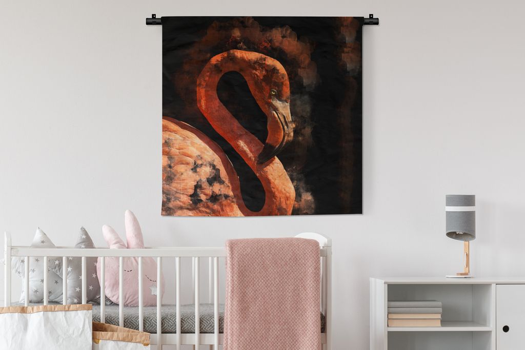 MuchoWow Wandteppich Wandbehang Flamingo - Farbe - Vogel 90x90 cm Tapisserie Dekoration Wandtuch - Wandaufhänger