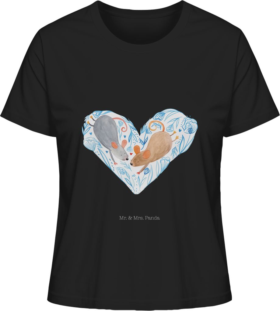 Mr. & Mrs. Panda damen shirt Mäuse Herz Größe M - Schwarz - Geschenk, Liebe, Oberteil, für Immer, Basic, Maus, Sommershirt, Freundin, Hochzeit,...