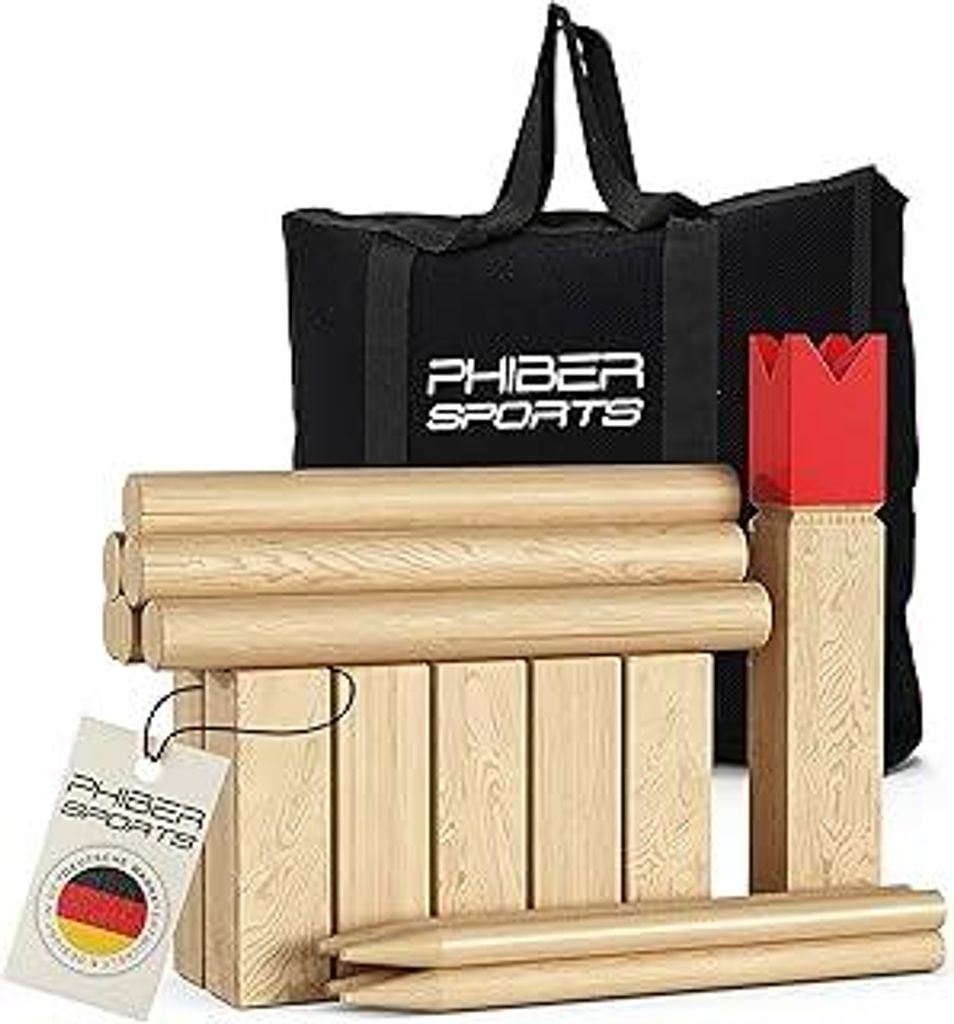 Kubb Wikinger Spiel aus Holz in – Aus massivem Holz – Mit praktischer Tragetasche - Schach Spiel für draußen - Holzspiel für Kinder und Erw...