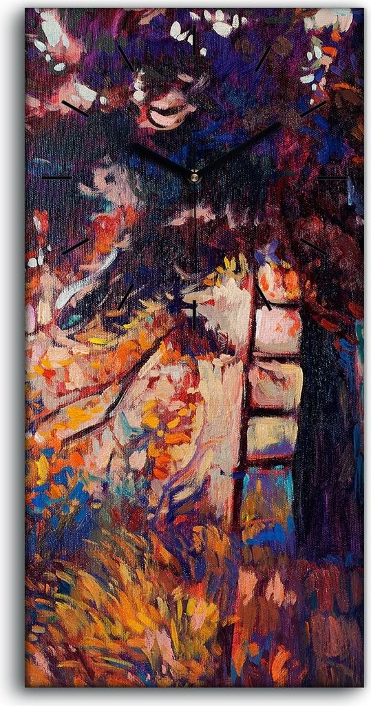 Wohnzimmer-Bild Leinwand Uhr Quarz 30x60 Herbstliche Wald landschaft modern - schwarze Hände
