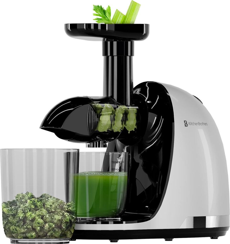 KitchenBrothers Slow Juicer - Entsafter - Obst- und Gemüsepresse - 700ml - Mit Fruchtfleischbehälter - Weiß