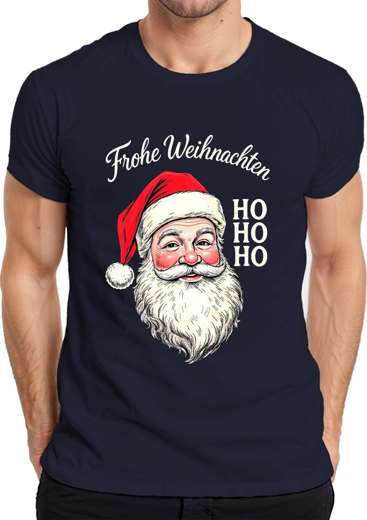 Frohe Weihnachten Weihnachtsmann HO HO HO Retro Nikolaus Geschenk Herren T-Shirt, Navy, S