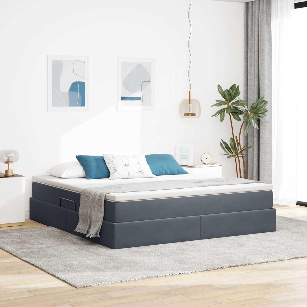 Maison Exclusive - Aufbewahrungsbett mit Matratze Dunkelgrau 180 x 200 cm Samt