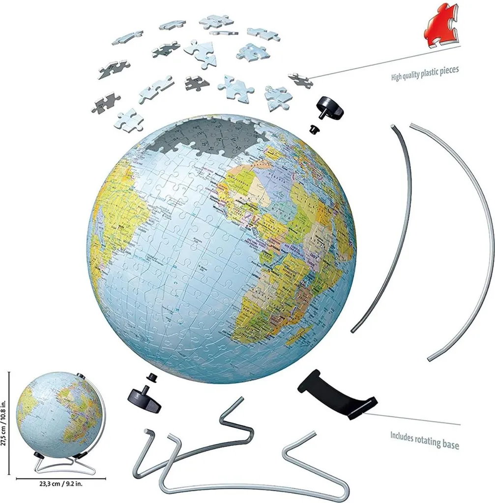 Globe Terrestre Puzzle 3D à construire - Sphère géographique 22cm 540p - 8